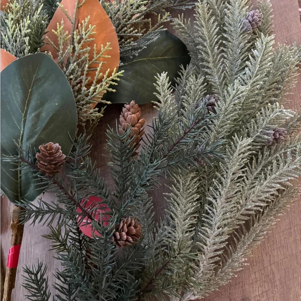 Artificial Magnolia and Pine Holiday Pick Bundle - Green and Brown